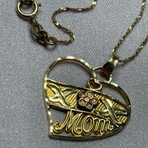Mom Yellow & Rose 10kt Gold Necklace & Pendant Set NEW